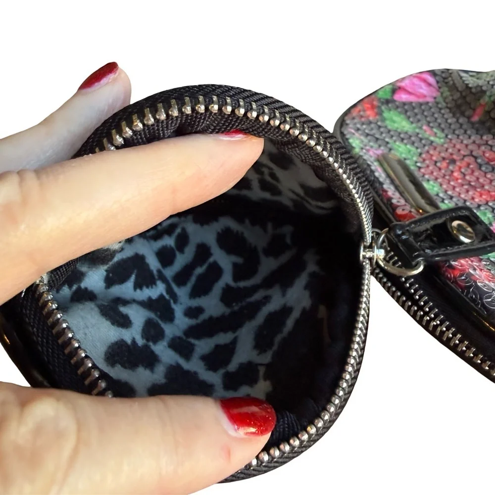 Betsey Johnson Sequin Rose Black Floral Cosmetic Bag - Set of 2